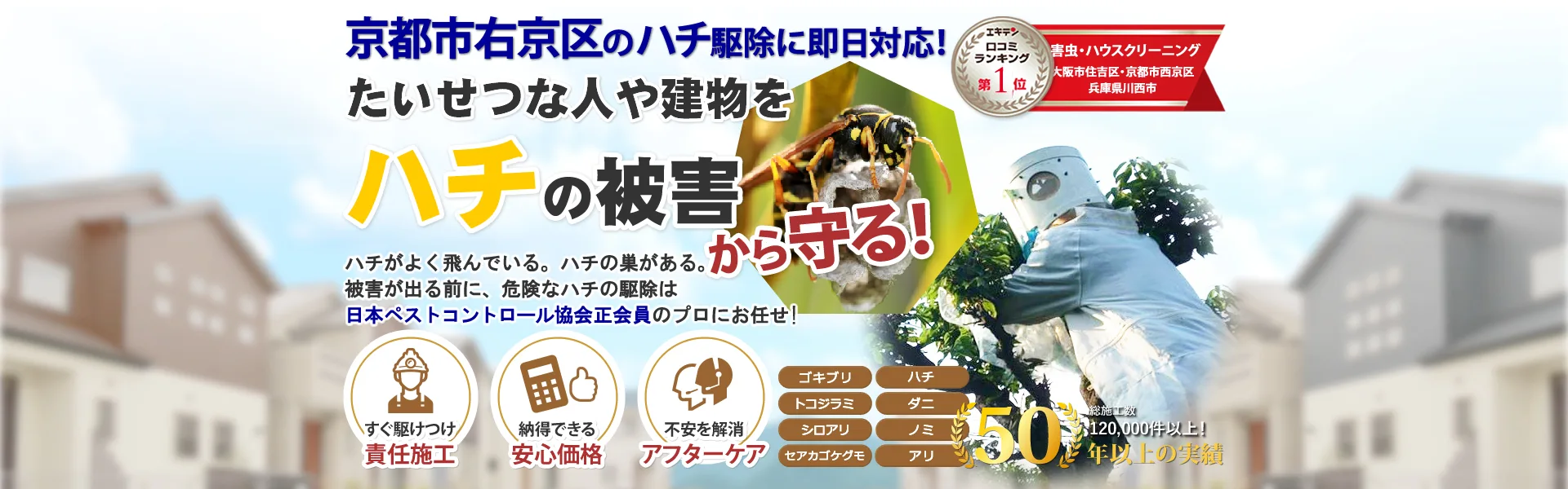 京都市右京区のハチの巣駆除ならトータルクリーン