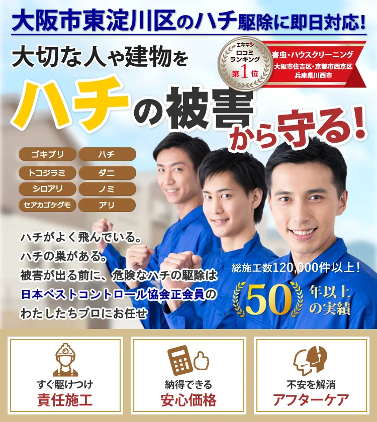 大阪市東淀川区のハチの巣駆除ならトータルクリーン