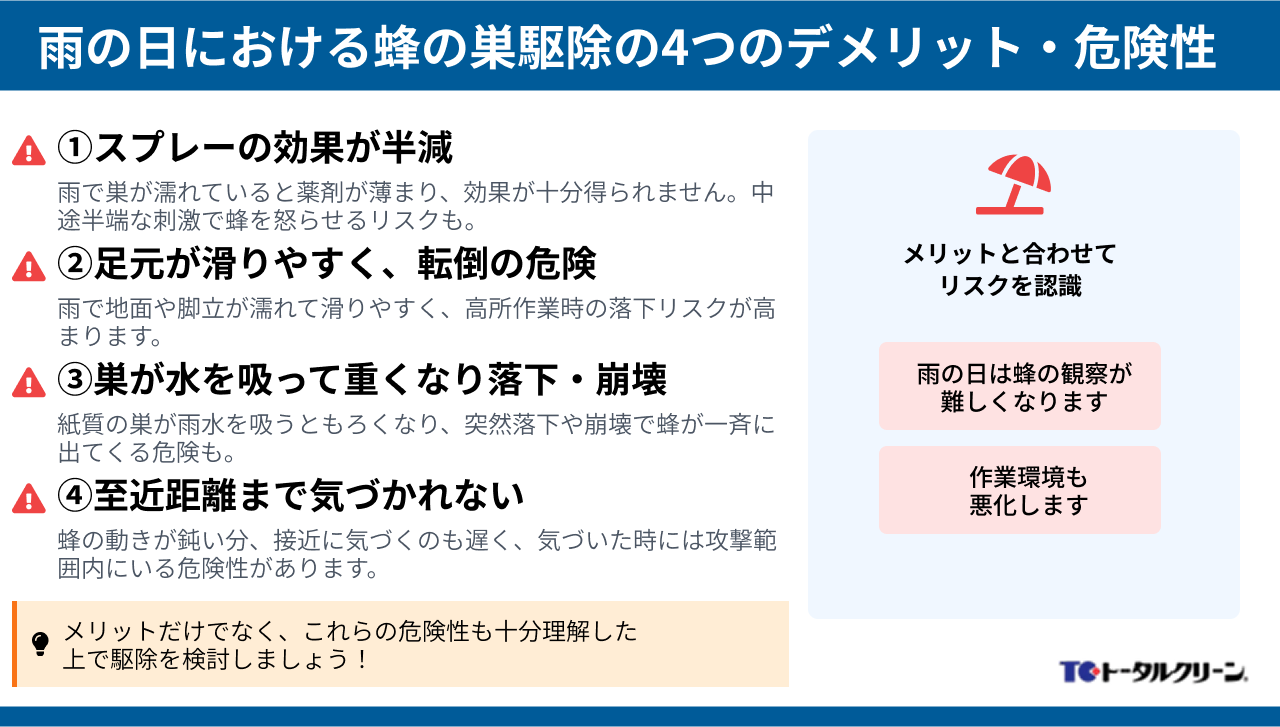 雨の日における蜂の巣駆除の4つのデメリット・危険性