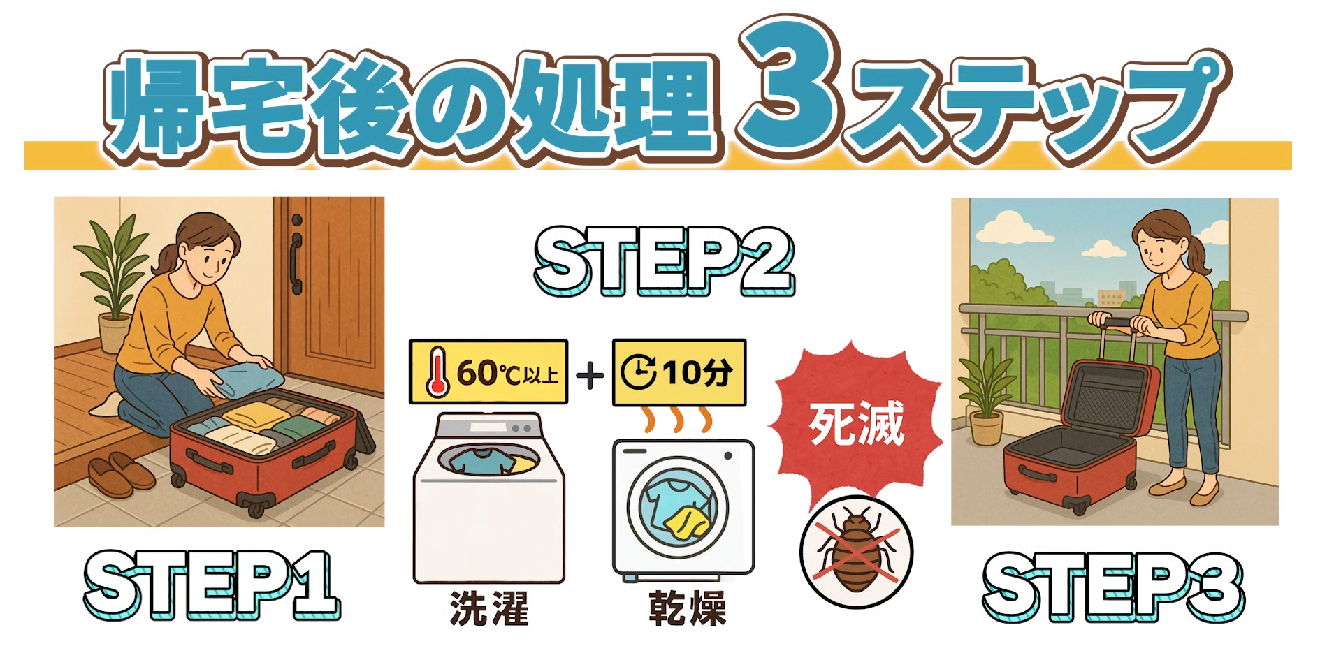 トコジラミを家に持ち帰らないための帰宅後の対応策