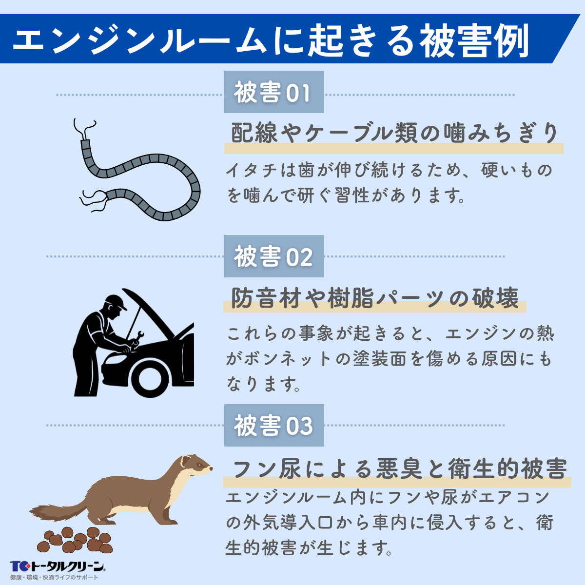 イタチがエンジンルームに引き起こす深刻な被害