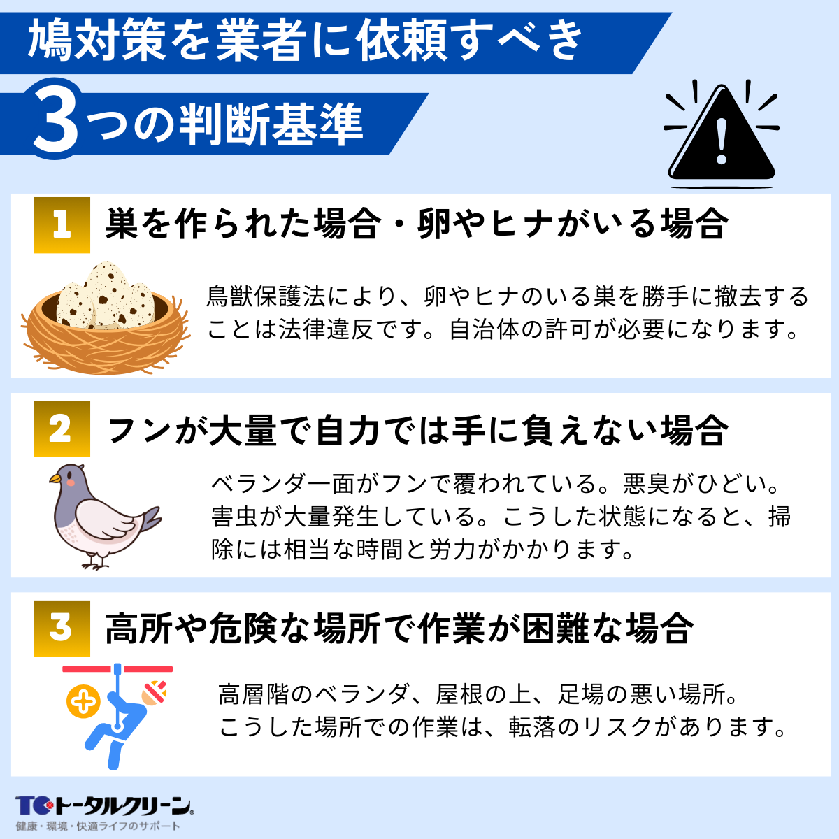 鳩対策を業者に依頼すべき3つの判断基準