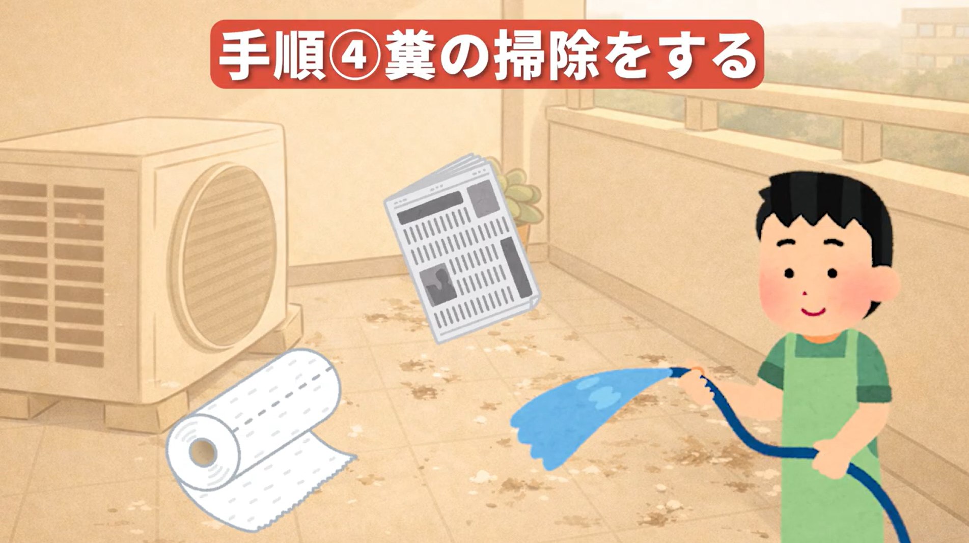 鳩の巣駆除手順4：糞の掃除