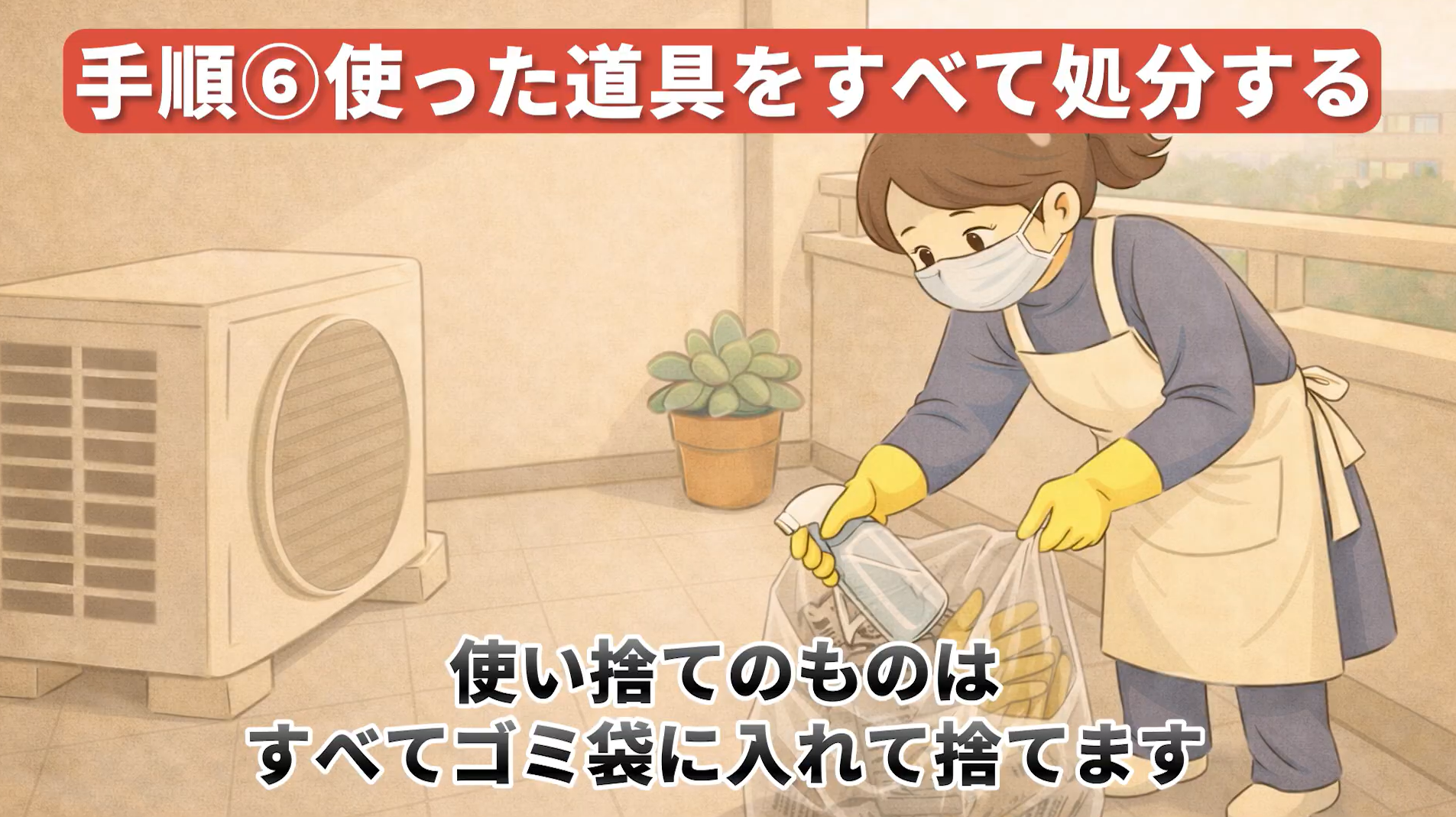 鳩の巣駆除手順6：使った道具を全て処分する