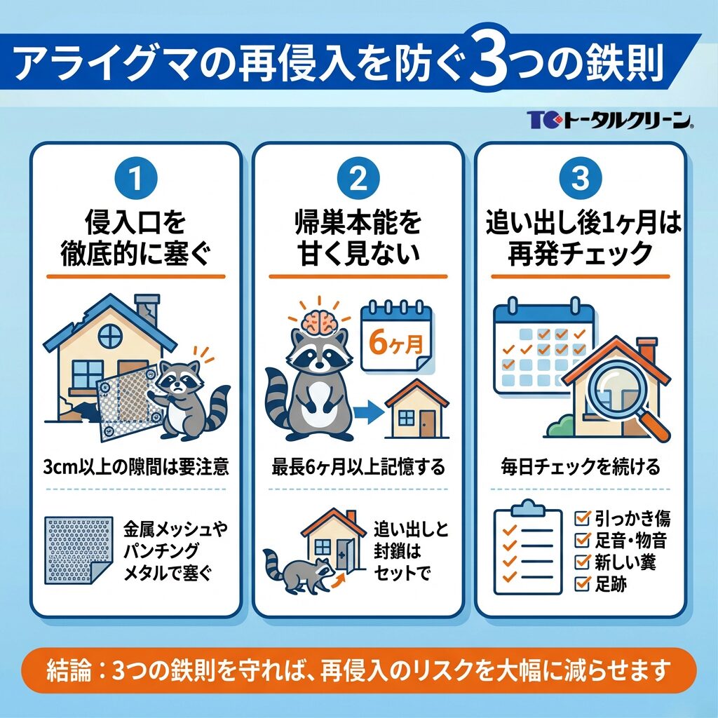 アライグマの再侵入を防ぐ3つの鉄則