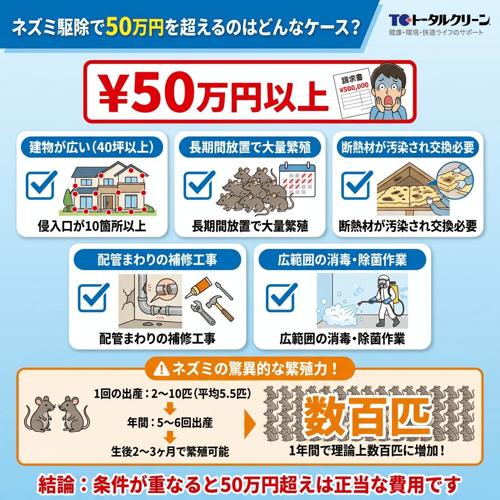 ネズミ駆除で50万円を超えるのはどんなケース？