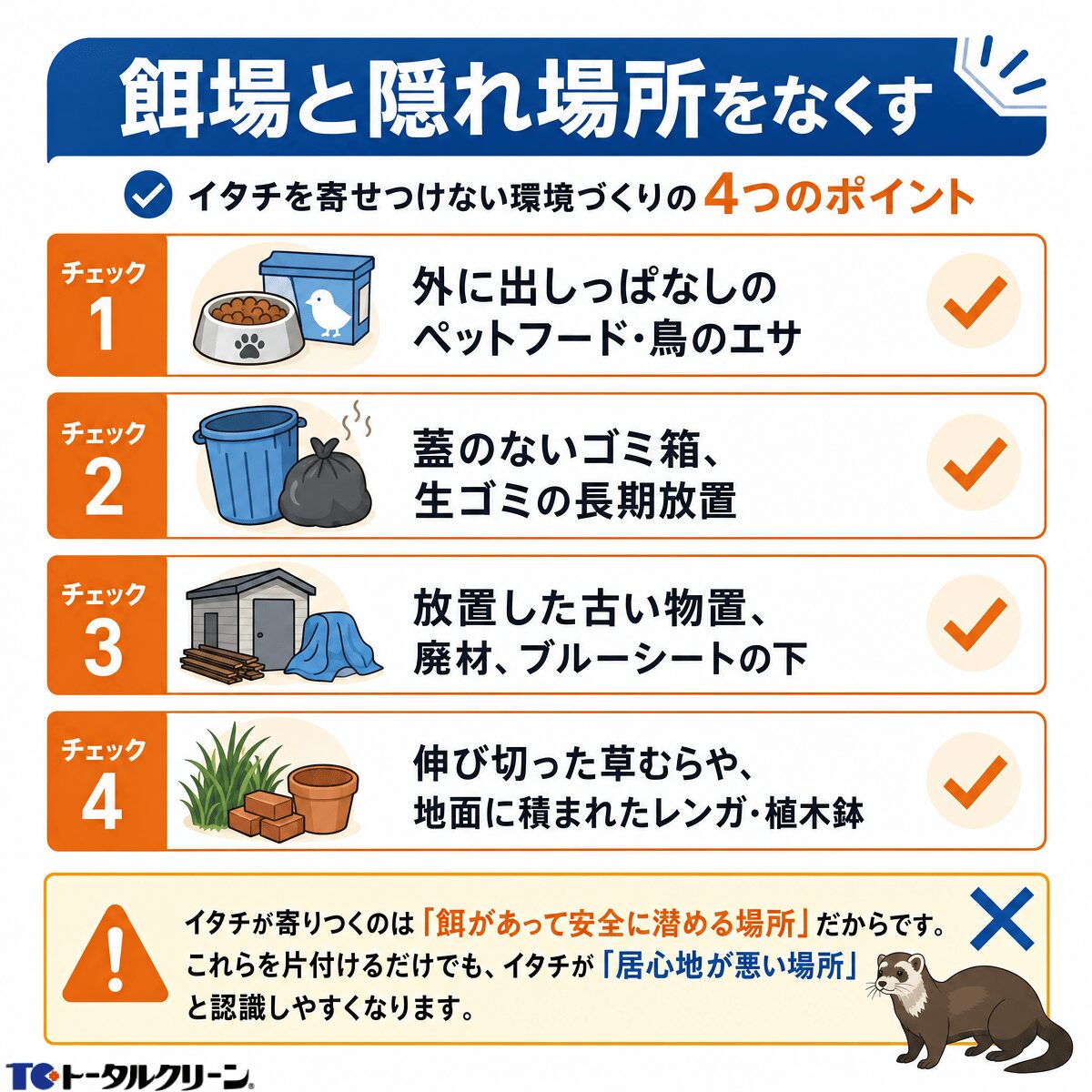 イタチを寄せ付けない環境づくりのポイント (2)