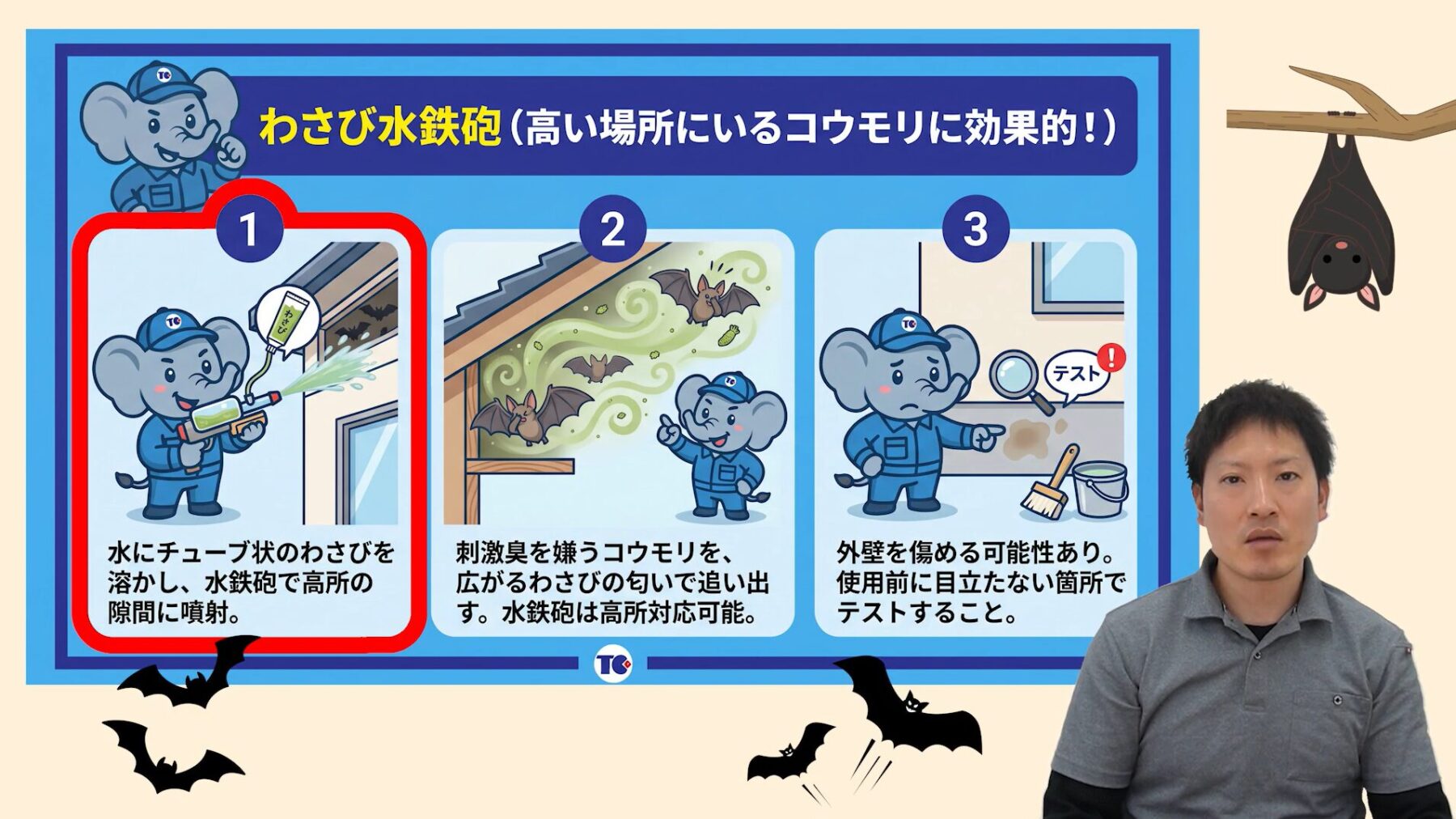 コウモリを追い出す方法2：わさび水鉄砲（実際にお客様が試して効果があった裏ワザ）
