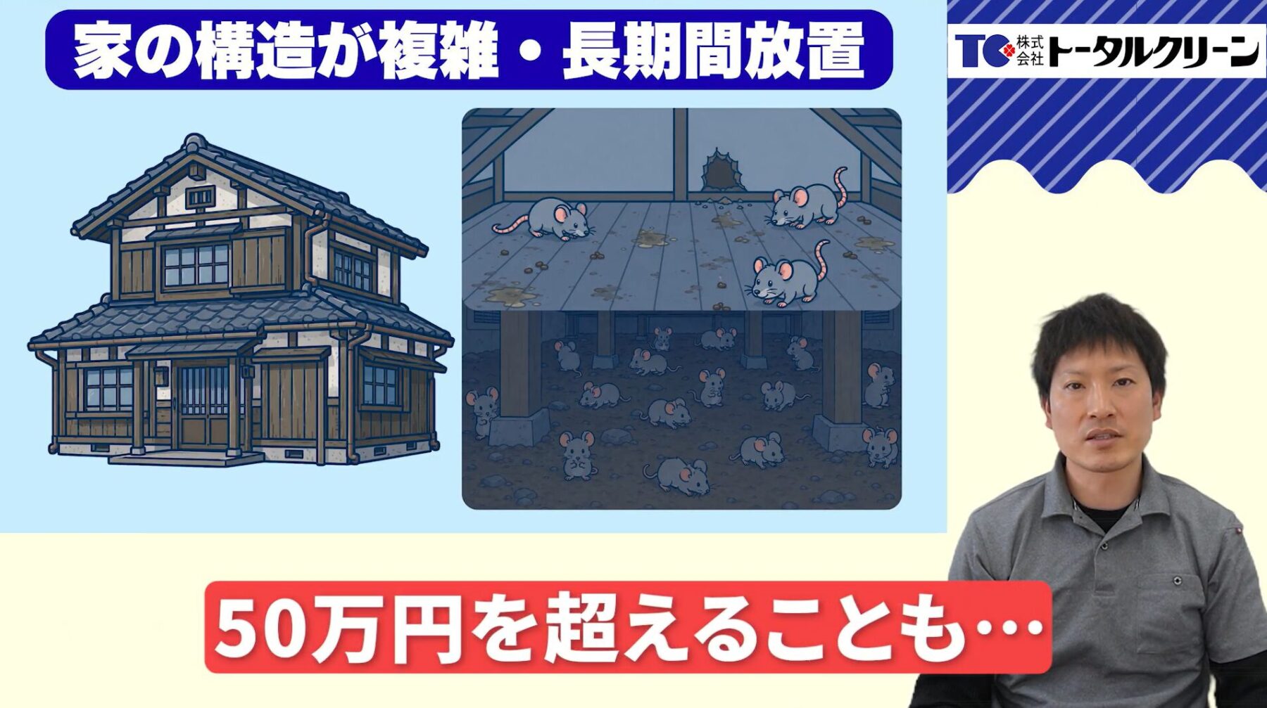 被害レベル別｜ネズミ駆除費用の相場：レベル4：50万円超の極端なケース