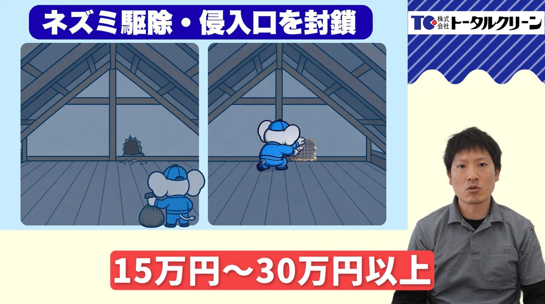 被害レベル別｜ネズミ駆除費用の相場：レベル３駆除・侵入口封鎖