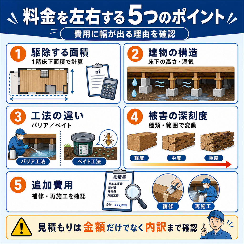 なぜシロアリ駆除費用に幅が出るのか｜料金を左右する5つのポイント (1)