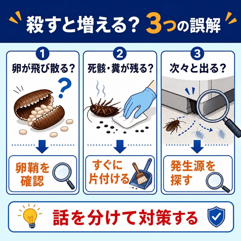 「ゴキブリは殺すと増える」は間違い？