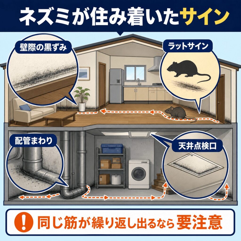 ネズミが家に住み着いているかを確認する方法
