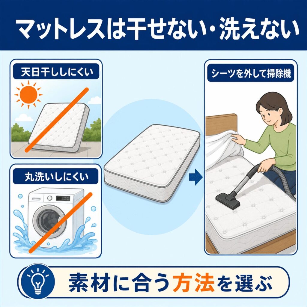 マットレスは干せない・洗えないという問題点
