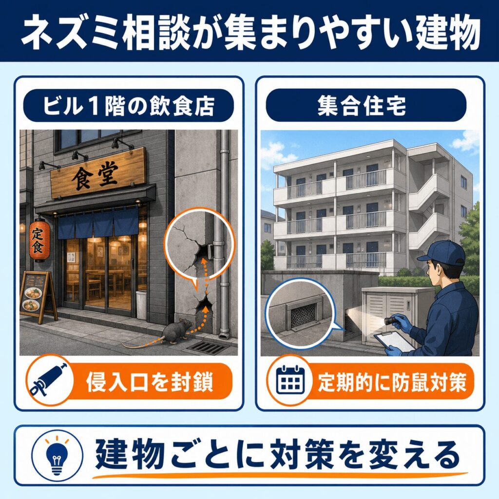 大阪でネズミの相談が集まりやすい建物には、傾向がある