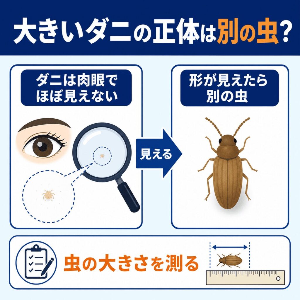 家のダニは肉眼でほぼ見えない！「大きいダニ」の正体が別の虫である理由