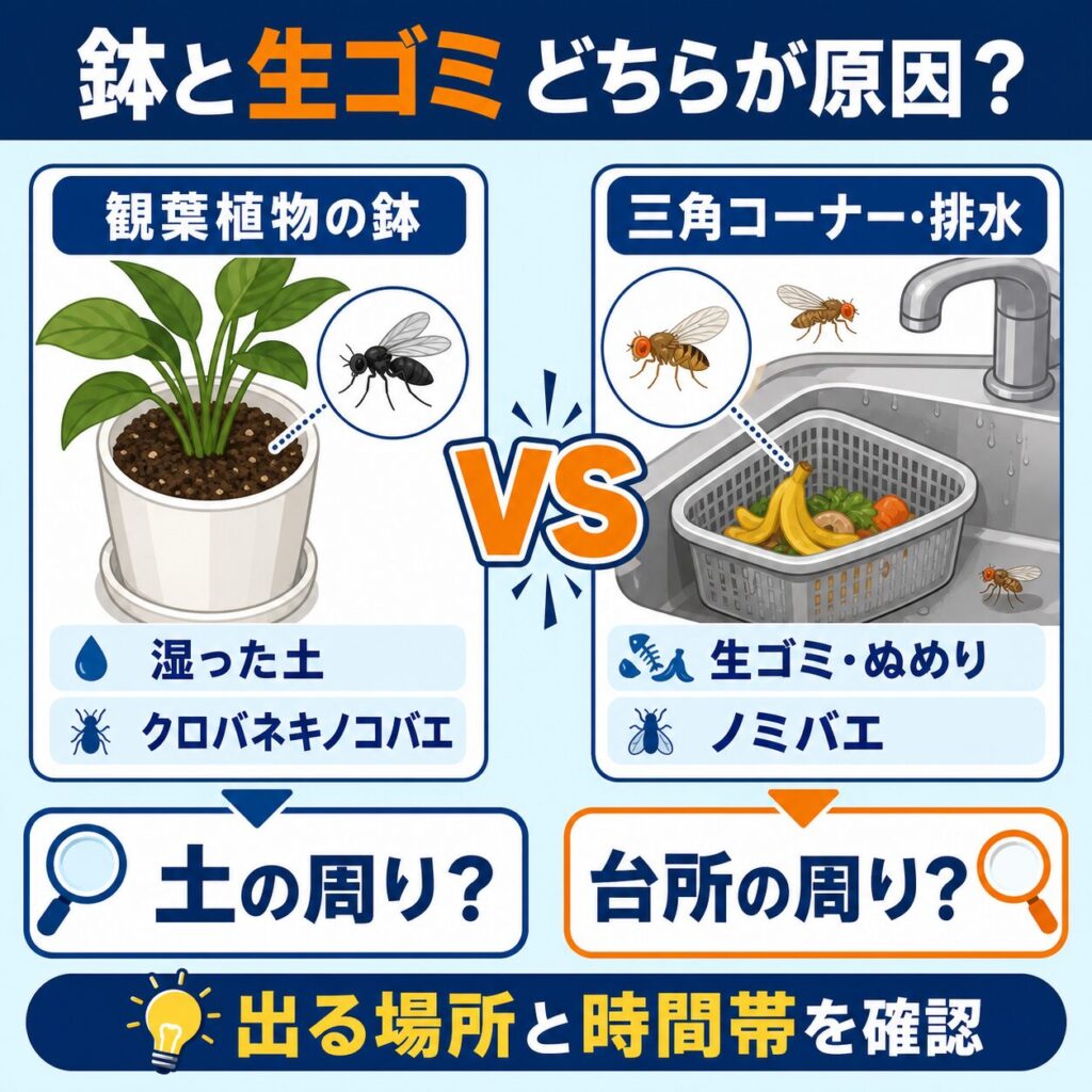 観葉植物の鉢と三角コーナー、どちらが原因かを見分ける