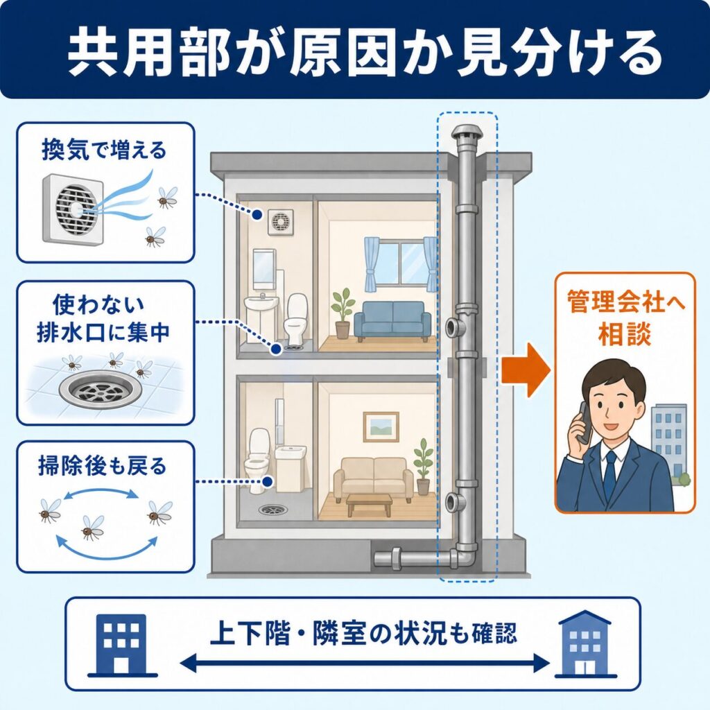 隣の部屋や共用の排水管から来ているときの見分け方と、管理会社への伝え方