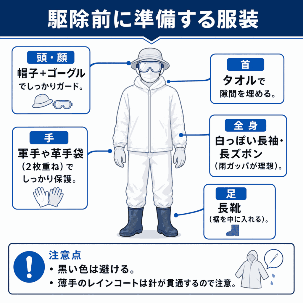 蜂の巣駆除前の服装準備