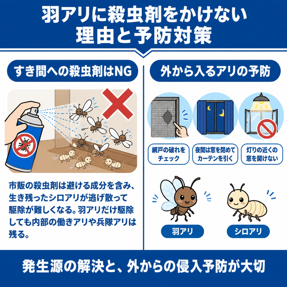 【羽アリを見つけた日にやること】出てきたすき間に殺虫剤は吹き込むのはNG