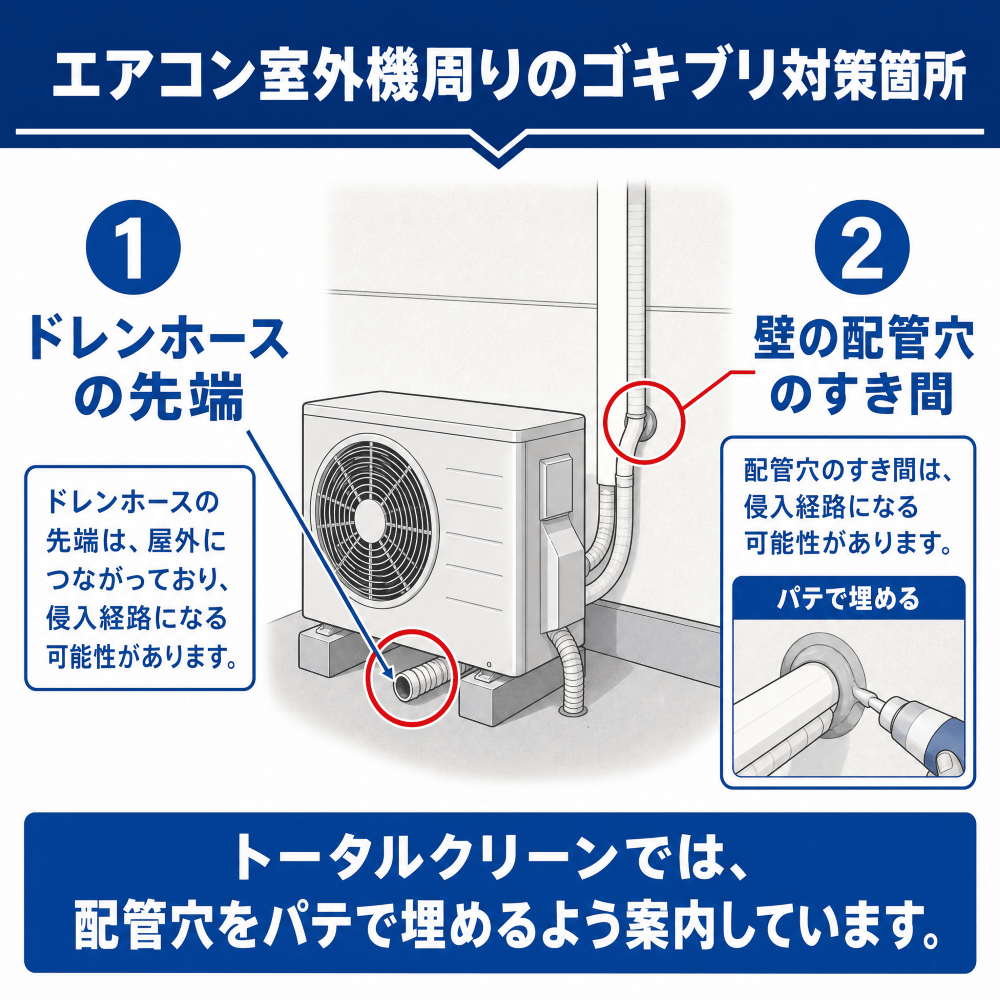 エアコン室外機周りのゴキブリ対策2か所