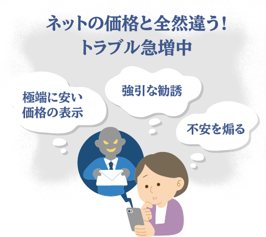 ネットの価格と全然違う!トラブル急増中