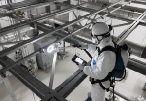 大阪府 製品工場の異物混入防止に向けた高所清掃