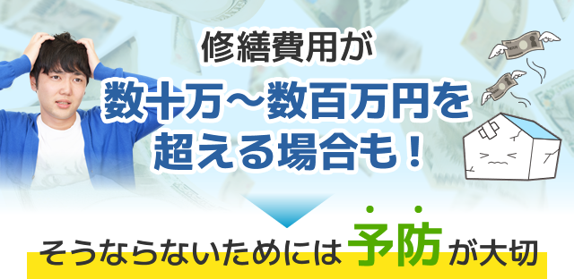 修繕費用が数十万～数百万円を超える場合も！そうならないためには予防が大切